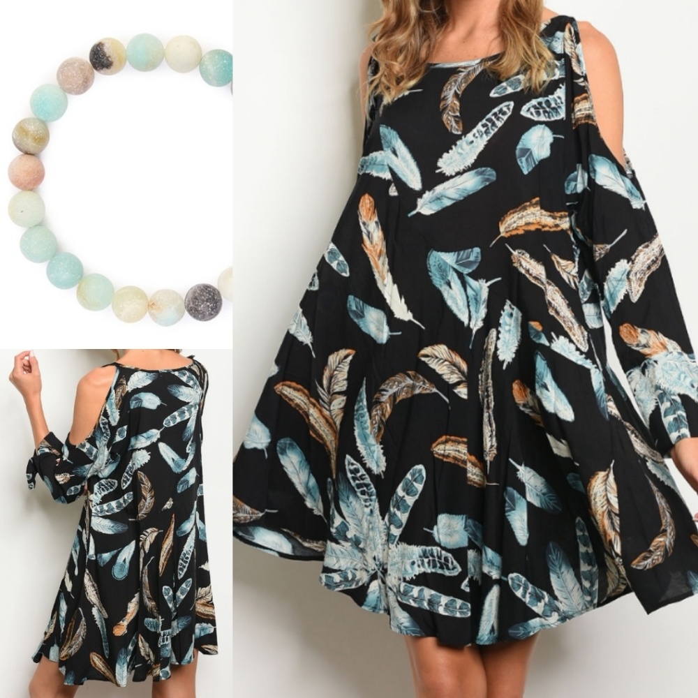 SALE Boho Feather Asymmetrical Tunic Dress